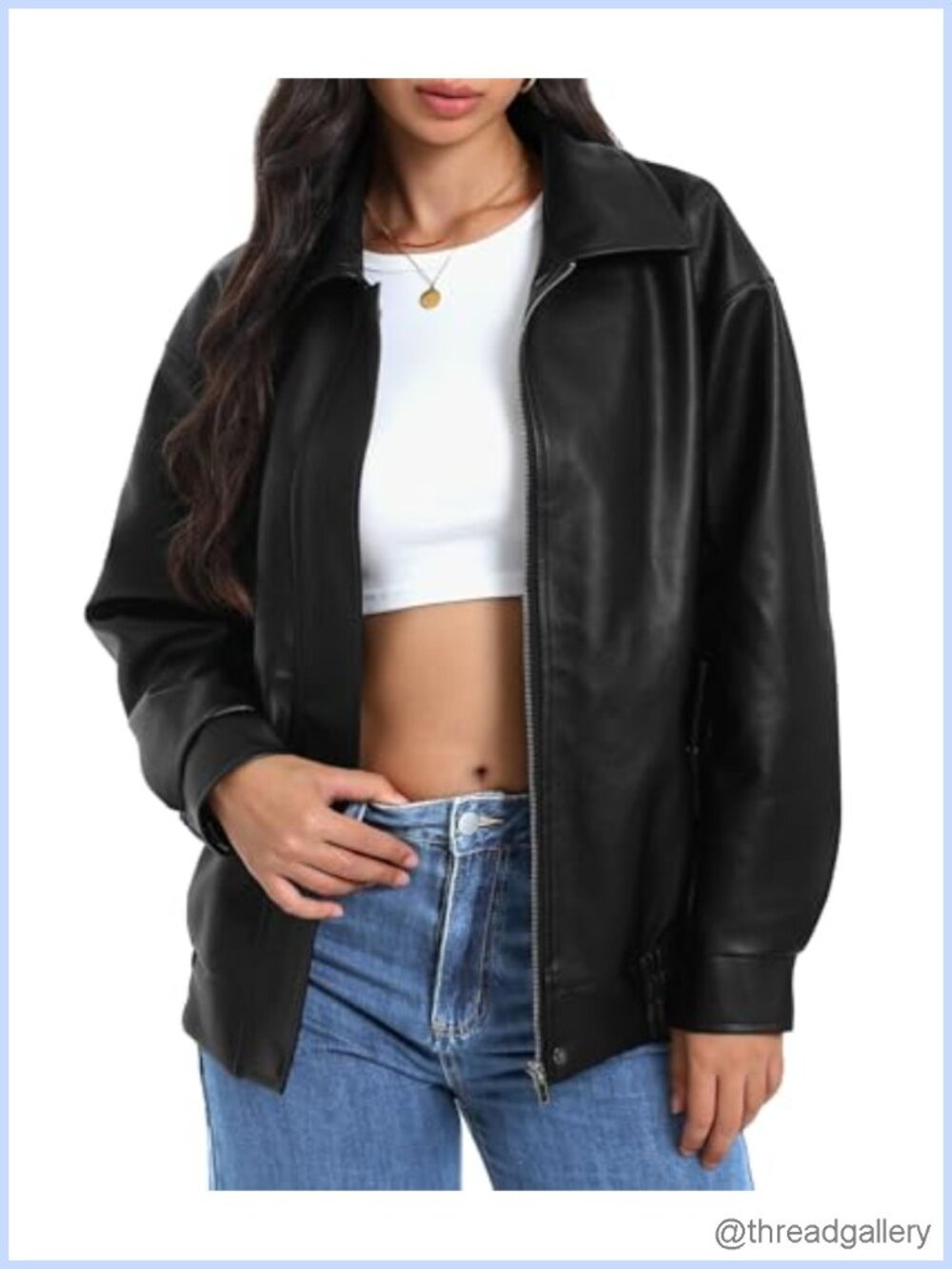 Oversized Faux Leather Motorcycle Jacket Women's Zipper Coat Street Style